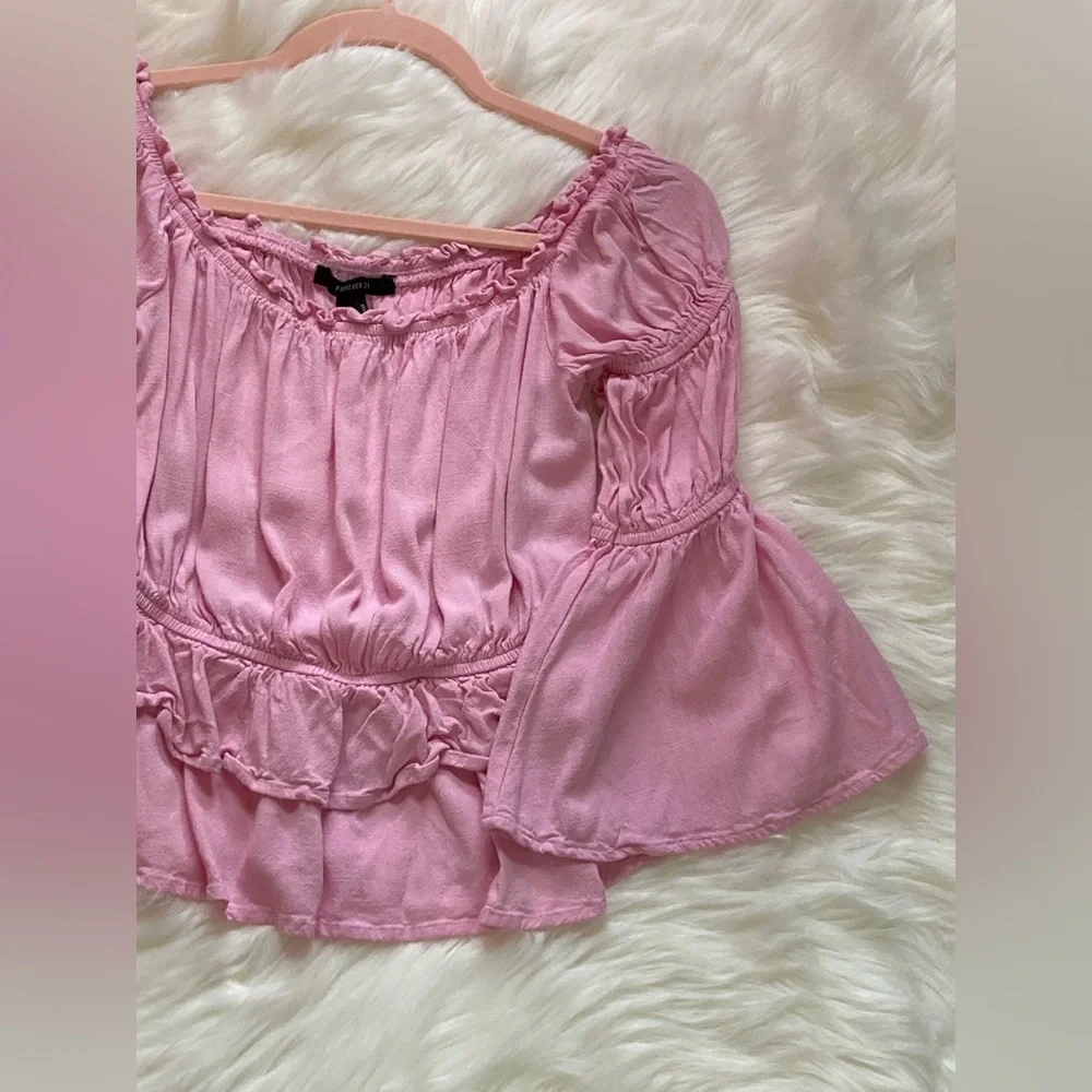 Forever 21 Pink Ruffle Bell Sleeve Blouse! - Picture 4 of 6